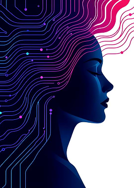 Digital Woman Profile with Circuit Hair