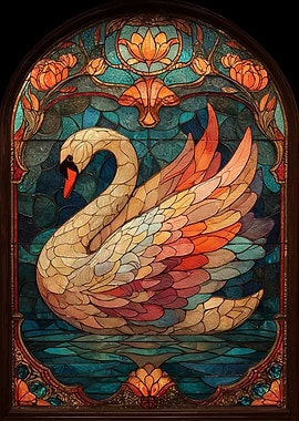 Stained Glass Swan Art Nouveau Style