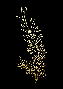 Golden Floral Branch on Black