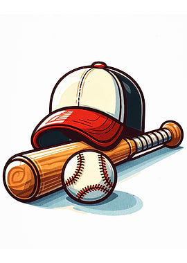 Baseball Equipment Still Life Illustration