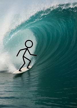 Stick Figure Surfing a Wave