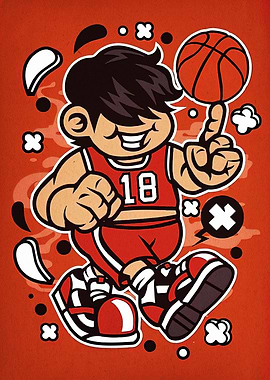 Cartoon Basketball Player Spinning Ball