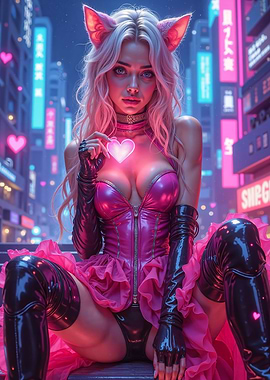 Cyberpunk Catgirl with Glowing Heart