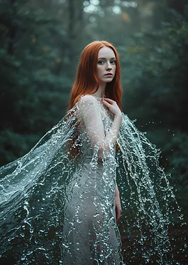 Redhead with Water Cape in Forest