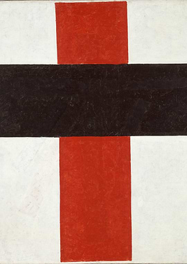 Abstract Red, Black, and White Painting