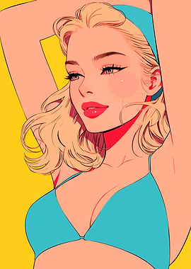 Blonde Woman in Blue Bikini Illustration