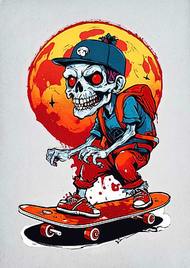 Zombie Skateboarder with Red Eyes