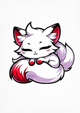 Cute White and Red Cartoon Fox