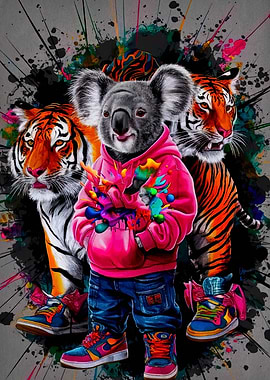 Koala with Tigers in Streetwear Style