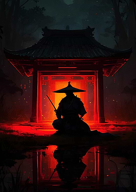 Samurai in Red Temple