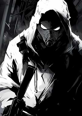 Hooded Figure with Gas Mask