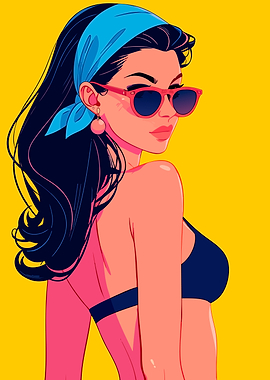 Retro Summer Girl with Sunglasses