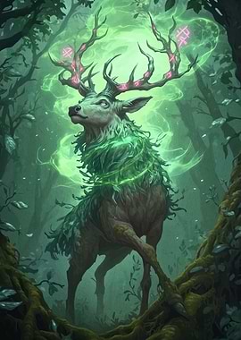 Mystical Forest Deer Glowing Runes