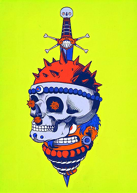 Skull and Sword Illustration on Green