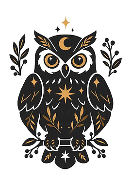 Owl with Moon and Stars