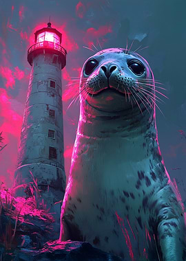 Seal and Lighthouse Neon Art