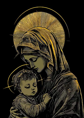 Madonna and Child Golden Illustration