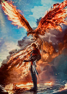 Phoenix and Warrior Fantasy Art