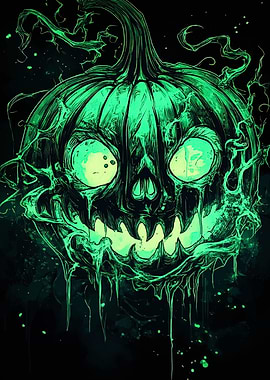 Glowing Green Halloween Pumpkin Illustration