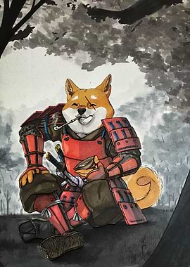 Samurai Shiba Inu Smoking Pipe