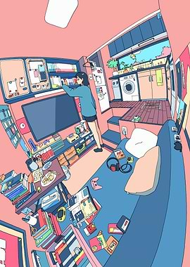 Cozy Room Illustration with Anime Style