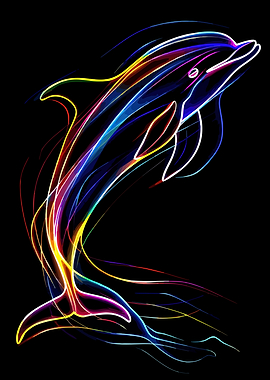 Neon Dolphin on Black Background