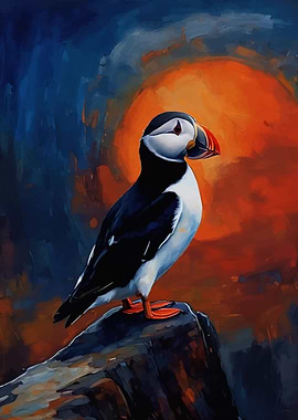 Puffin on Rock Painting
