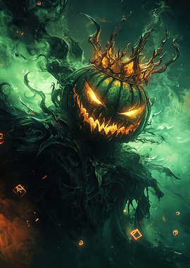 Pumpkin King with Crown in Green Mist