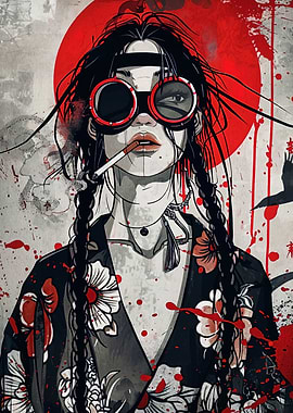 Smoking Girl with Braids and Goggles