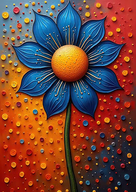 Abstract Blue Flower with Colorful Background