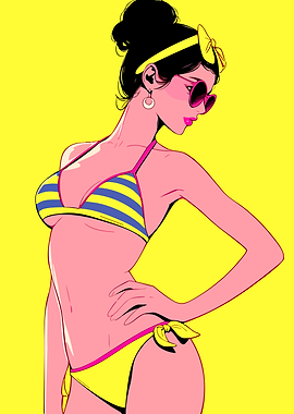 Woman in Bikini with Yellow Background