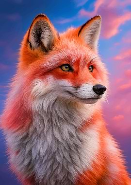 Fox portrait with colorful sky