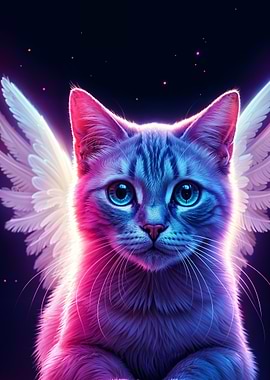 Neon Angel Cat Portrait