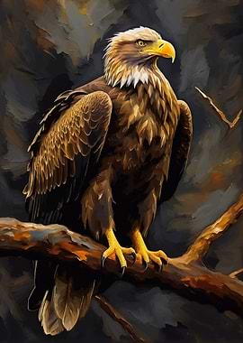 Majestic Eagle Perched on Branch Painting