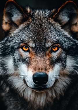 Intense Wolf Portrait with Glowing Eyes