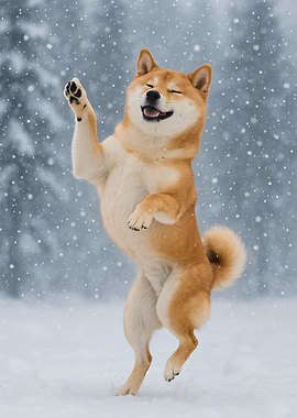 Happy Shiba Inu in the Snow