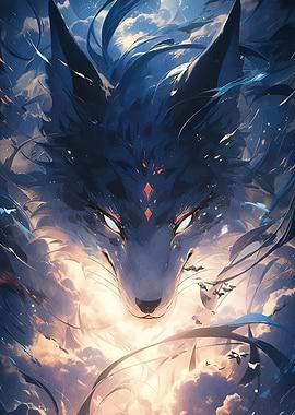 Mystical Wolf Cloudy Sky