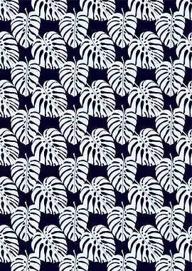 Monstera Leaf Pattern on Dark Background