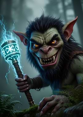 Ferocious Goblin Shaman with Lightning Staff
