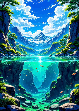 Mountain Lake Anime Landscape