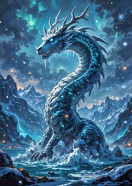 Icy Dragon in Winter Landscape