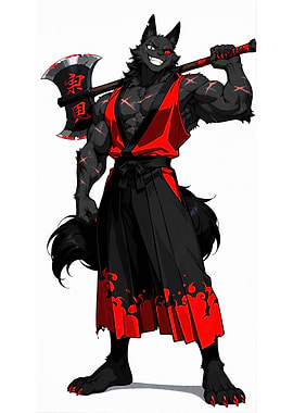 Anthropomorphic Wolf Warrior with Axe