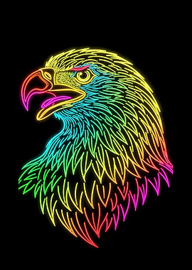 Neon Eagle Head on Black Background