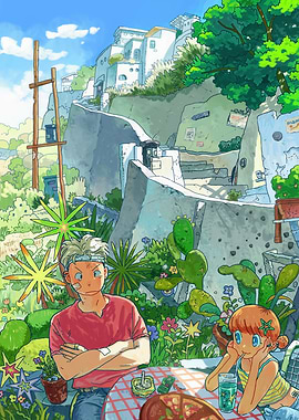 Anime Couple in Italian Village Setting