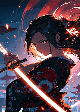 Anime Samurai Girl with Glowing Katana