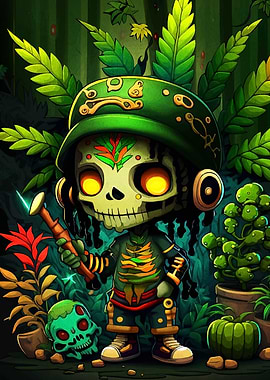 Cartoon Skeleton Character in a Green Jungle