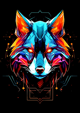 Colorful Geometric Wolf Head Illustration