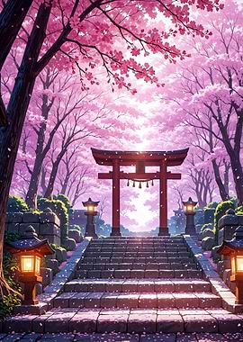 Sakura Cherry Blossom Torii Gate Landscape