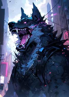 Cyberpunk Werewolf Cityscape