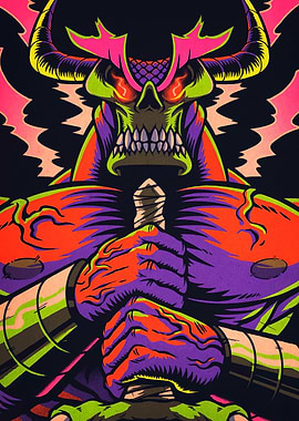 Colorful Demon Warrior with Sword